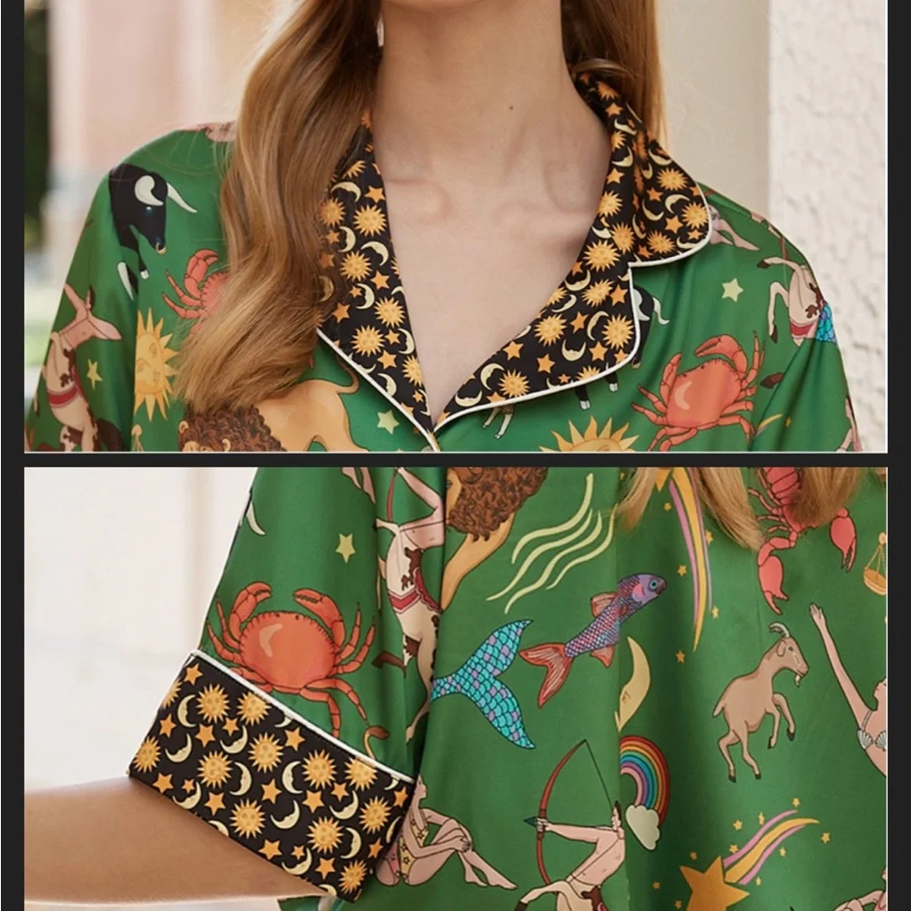 Green Constellation Print Home Shorts Two-piece Set